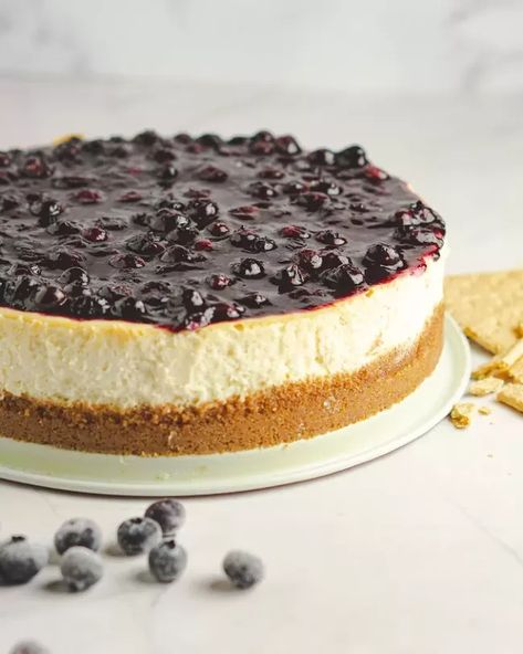 This blueberry cheesecake is one of my favorite summer desserts.. It’s a cold, refreshing, tangy, and not too sweet. Plus it incorporates the best summer berry: blueberries. I’m obsessed with all things blueberry. Muffins, cake, pie, you name it. It’s such a versatile berry. This year we went blueberry picking again and managed to pick another 10 pounds. Every year we decide we need to take it easy, then we just go crazy. So into the freezer they go, and I sit dow… Blueberry Cheesecake Recipe, Lemon Blueberry Cheesecake, Spring Dessert, Berry Pie, Easy Cheesecake Recipes, New York Cheesecake, Easy Cheesecake, Berry Fruit, Blueberry Cheesecake