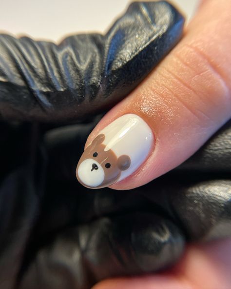 Swipe ——>🧸🐻 . . . Femme nails (Nails, nail art, cute nails, brown nails, teddy nails, brown nails, new years, wedding, mumbai, trending) Nails Bear Design, Mom Nails Designs, Black Bear Nails, Teddy Bear Brown Nails, Brown Bear Nails Design, Bear On Nails, Teddy Bear Nails Acrylic, Cute Nails Brown, Nails With Teddy Bear