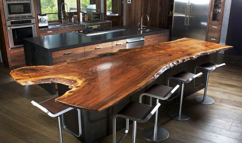 Picture of slab table Walnut Kitchen Table, Walnut Kitchen Island, Natural Wood Kitchen Cabinets, Traditional Kitchen Island, Functional Kitchen Island, Natural Wood Kitchen, Country Cottage Kitchen, Handmade Desks, Kitchen Island Ideas