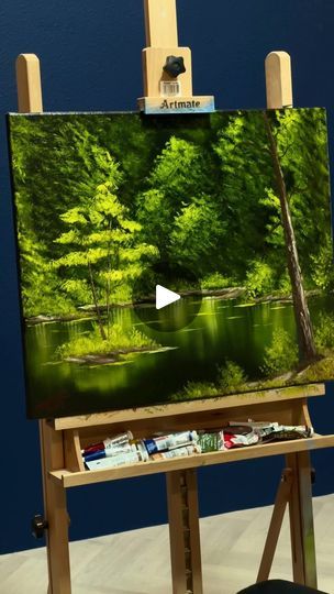 362K views · 91K reactions | “Emerald Water” 
.
An oil painting on an 18 x 24’ black canvas inspired by Bob Ross | khaled Abouelwafa Bob Ross Aesthetic, Watercolor Painting Ideas, Bob Ross Paintings, Painting Art Lesson, Oil Painters, Bob Ross, Painting Videos, Painting Tutorials, Art Lesson