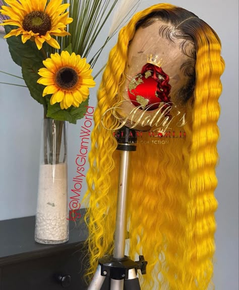 Yellow Lace Front Wig, Yellow Wig, Sleek Braided Ponytail, Cute Wigs, Wigs Collection, Wigs Hairstyles, Creative Hair Color, Lace Fronts, Front Lace Wigs