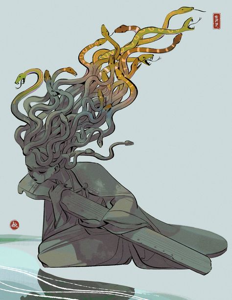 Snake Inspired Character Design, Gorgon Mythology, Gorgon Character Design, Gargoyle Character Design, Medusa Aesthetic Art, Medusa Character Design, Gorgon Oc, Gargoyles Characters, Medusa Gorgon