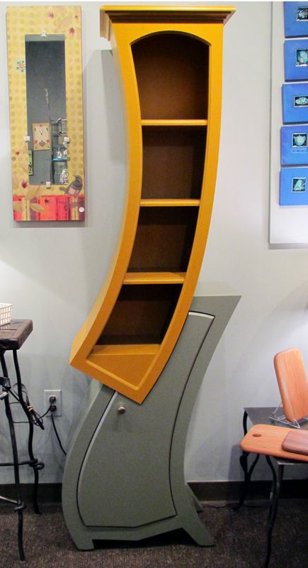 Weird Shelves, Weird Core Room, Chartreuse Paint, Traditional Furniture Design, Crazy Furniture, Weird Furniture, Curved Furniture, Whimsical Furniture, Furniture Storage Cabinets