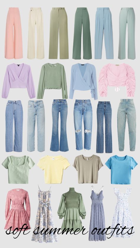 Cold Summer Palette Outfit, Summer Soft Aesthetic, Light Spring Style Outfit Ideas, Calm Summer Color Palette Outfits, Fair Soft Summer Outfits, Soft Summer Pallette, Shaded Soft Summer Outfit, Soft Summer Season Outfits, Soft Summer Color Wardrobe