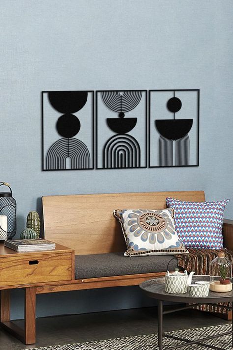 Wall Sticker Ideas, Modern Wall Stickers, Mid Century Wall Decor, Mid Century Modern Wall Decor, Home Decor Mid Century, Cnc Designs, Black Living Room Decor, Black Living Room, Mid Century Modern Wall Art