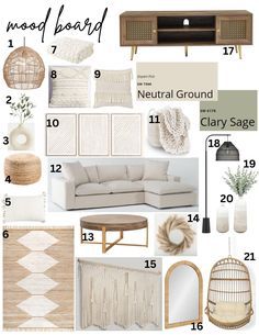 Boho Neutral Living Room, Living Room Mood Board, Room Mood Board, Designer Looks, Interior Design Per La Casa, Neutral Living Room, Design Del Prodotto, Virtual Design, Styl Boho