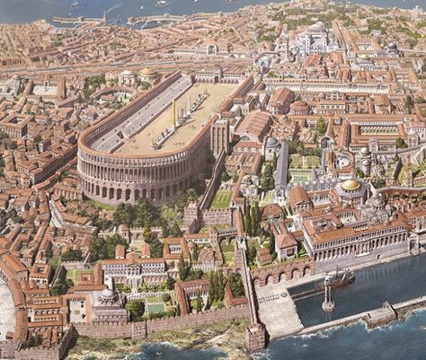 The Hippodrome by Antoine Helbert (antoine-helbert.com) Byzantine Stories Episode 3 – Porphyrius the Charioteer. Part 2 – Joining the Sun | The History of Byzantium Fall Of Constantinople, Istanbul Tours, Eastern Roman Empire, Architecture Antique, Ancient Greek City, Greek City, Byzantine Architecture, Eastern Roman, Rome Antique