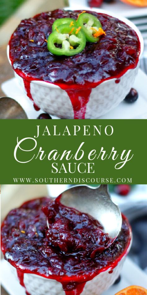 Homemade Jalapeno Cranberry Sauce - southern discourse Spicy Cranberry Sauce, Jalapeno Relish, Cranberry Sauce Thanksgiving, Canned Cranberries, Canned Cranberry Sauce, Jalapeno Sauce, Zesty Sauce, Cranberry Chutney, Cranberry Sauce Recipe