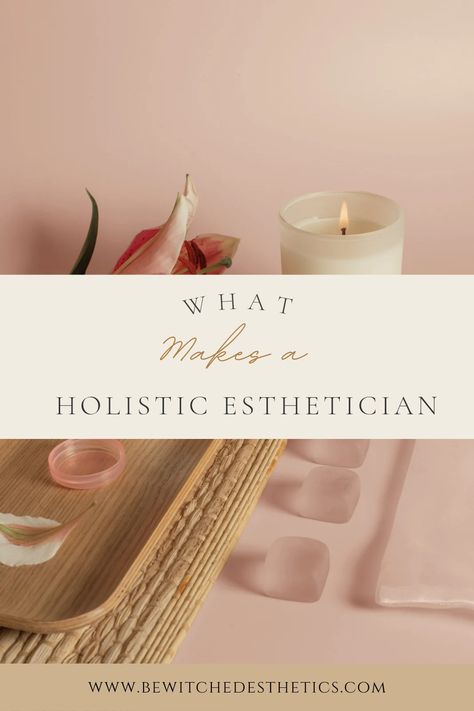 A holistic beauty blog title page for What Exactly is a Holistic Esthetician with a soft pink background and esthetic tools Aesthetics Spa Room, Holistic Facial Room, How To Take Esthetics Pictures, Esthetics Menu Ideas, Esthetics Advertising, Tropical Esthetician Room, Become An Esthetician, Zen Esthetician Room Ideas, Esthetician Day In The Life