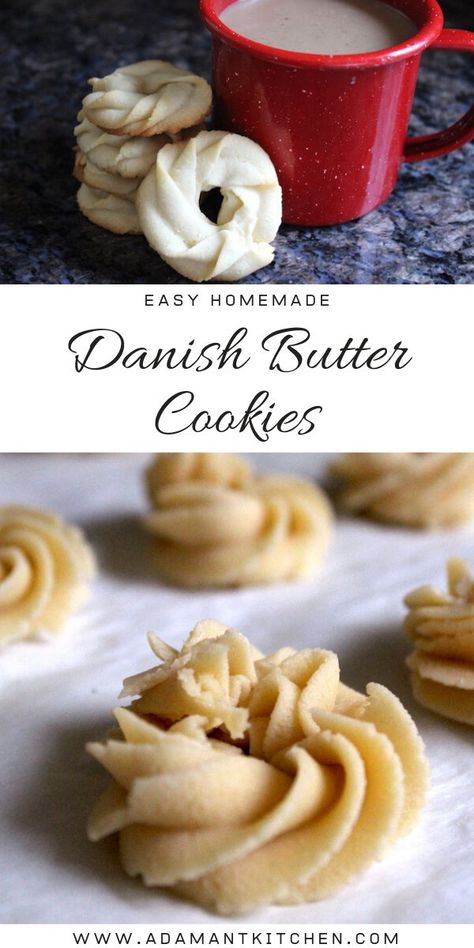 Danish butter cookies (Vaniljekranse) are a traditional Danish Christmas cookie that’s easy to make at home.  They get their extra rich buttery texture from a bit of almond flour, which also adds amazing flavor to an otherwise simple butter cookie. Danish Butter Cookies Recipe, Homemade Danish, Danish Cookies, Everything Cookies, Chocolate Chip Shortbread Cookies, Danish Butter Cookies, International Desserts, Basic Cookies, Cookies From Scratch