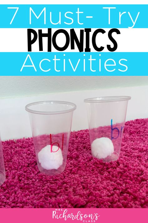 Get more out of your literacy block and provide phonics practice activities that are hands-on and engaging. This helpful post walks you through seven different phonics activities for kindergarten and first grade. Students can do them in literacy centers, reading small groups, or as independent practice. If you teach kindergarten, first, or second grade, you'll want to check out this post and try one of the phonics activities today! Phonics Games Kindergarten, Free Phonics Activities, Fun Phonics Activities, Word Work Kindergarten, Phonological Awareness Activities, Structured Literacy, Phonics Centers, Classroom Idea, Phonemic Awareness Activities