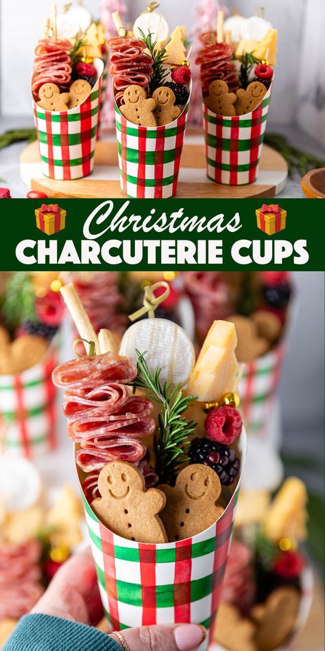 Christmas Charcuterie Cups - individually sized charcuterie in a cup! The perfect easy make-ahead appetizer for Christmas. Christmas Charcuterie Cups, Charcuterie Cups, Christmas Charcuterie, Charcuterie Inspiration, Charcuterie Recipes, Christmas Brunch, Xmas Food, Holiday Appetizers, Christmas Party Food