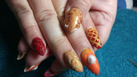 Thanksgiving Food Nail Art, Pie Nails Art, Pumpkin Pie Nail Art, Thanksgiving Food Nails, Apple Pie Nails, Pumpkin Pie Nails, Turkey Nail Art, Pie Nails, Apple Nails