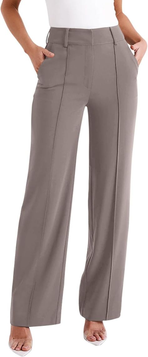 NIMIN Business Work Trousers High Waisted Dress Pants for Women Petite Casual Wide Leg Long Straight Suit Pants Classic Slacks Mocha Brown S at Amazon Women’s Clothing store Office Trousers Women, High Waisted Work Pants, High Waisted Pants Work, Work Pants For Women, Dress Pants For Women, Trousers High Waisted, Petite Casual, High Waisted Dress, Straight Suit