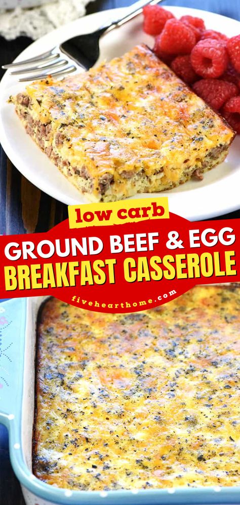 Out of Easter food ideas? This Ground Beef and Egg Breakfast Casserole is a homemade casserole seasoned like sausage and layered with cheddar & eggs. It makes a delicious Easter brunch recipe! Hamburger Egg Recipes, Breakfast Ideas With Hamburger Meat, Hamburger And Eggs Recipes, Breakfast Casserole With Hamburger Meat, Ground Beef Egg Casserole Recipes, Beef And Egg Recipes, Eggs And Hamburger Ground Beef, Ground Beef Eggs Recipes, Breakfast Hamburger Recipes