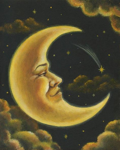 Moon Man Print Crescent Moon Portrait Man on the Moon Moon Man, Man In The Moon, Man Portrait, Vintage Moon, Vintage Man, In The Moon, Moon Illustration, Moon Painting, Sun Moon Stars