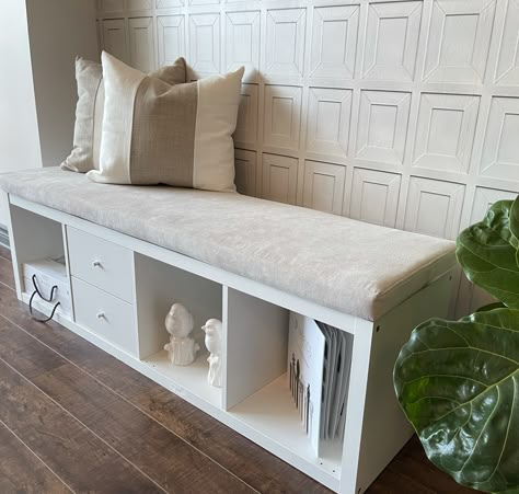 Cushion Bench Seat, Ikea Hallway Bench, Kallax Bench Hack, Hallway Seating Ideas, Kallax Window Seat, Ikea Kallax Bench, Shop Ikea, Kallax Bench, Bookshelf Bench