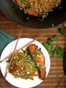 Salmon Noodles, Salmon Stir Fry, Teriyaki Noodles, Week Meals, Fry Noodles, Rice Noodles Stir Fry, Salmon Steak, Vegetable Noodles, Stir Fry Noodles