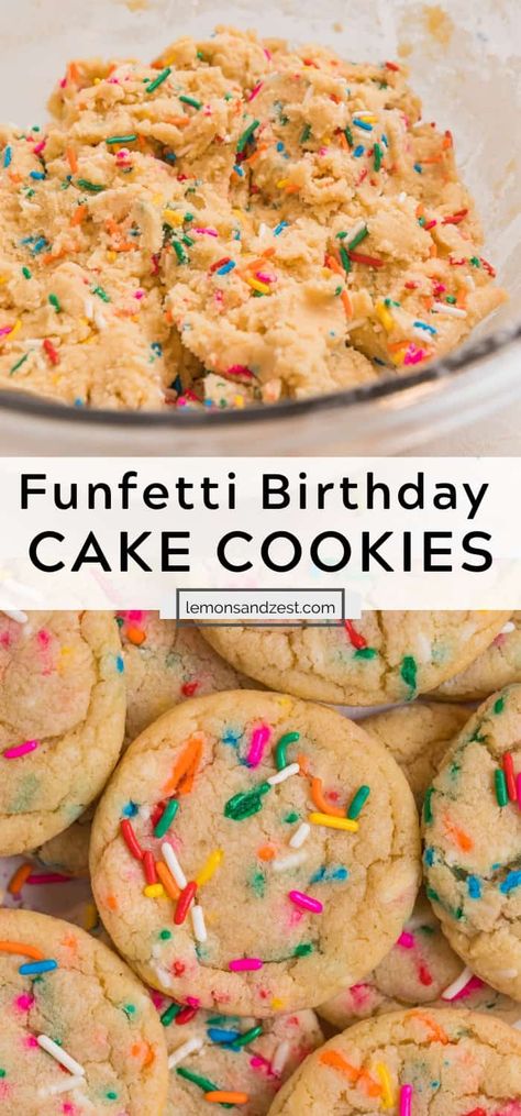 Small Birthday Treats, Homemade Birthday Desserts, Birthday Sprinkle Cookies, Birthday Deserts Ideas Not Cake, Confetti Cookies Recipe, Birthday Baked Goods, Birthday Cake Cookies Recipe, Birthday Cake Desserts, Birthday Cake Sugar Cookies