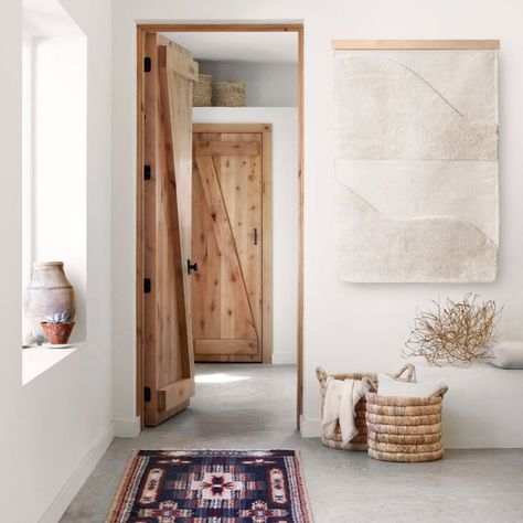 Trend Alert: Hanging Rugs, Quilts, and Other Textiles as Art Wood Stumps, The Citizenry, Grey Palette, Rug Wall, Family House, My New Room, Basket Decoration, Wood Colors, Modern Rugs