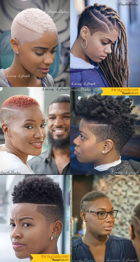 Short Fade Haircuts for Black Women by Step the Barber in Atlanta. Step The Barber, Fade Haircuts For Black Women, American Girl Hairstyles, Short Fade Haircut, Shaved Side, Tapered Natural Hair, Natural Hair Cuts, Tapered Hair, Haircuts For Black Women