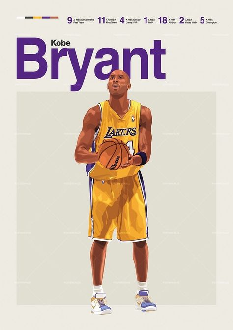 Poster Prints Basketball, Iconic Basketball Photos, Kobe Bryant Illustration, Kobe Cartoon, Poster Basket, Basketball Poster Design, Kobe Poster, Kobe Brayant, Kobe Bryan