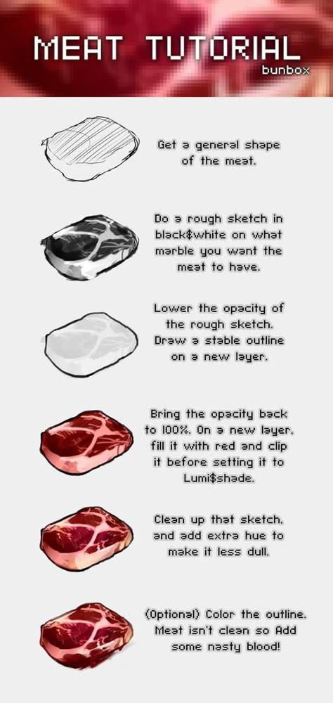 Meat Drawing, Meat Art, Pastel Gore, 귀여운 음식 그림, Blood Art, Art Help, Coloring Tutorial, Digital Painting Tutorials, Wow Art