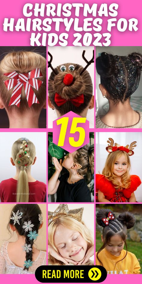 Short and Sweet Christmas Hairstyles for Kids: Short hair can be sweet and stylish for kids during Christmas in 2023. Discover easy and adorable short hairstyles perfect for the holiday season. Learn how to style your child's hair with our DIY tutorial at home and add a touch of magic with curly, wavy, or straight hair. Christmas Hair Dos For Kids, Tree Topper Hair Ideas For Kids, Girls Holiday Hair, Snowman Hairstyles For Kids, Christmas Concert Hairstyles Girl Hair, Xmas Hairstyles For Kids, Easy Christmas Hairstyles For Kids, Girls Christmas Hairstyles, Christmas Hair Ideas For Kids