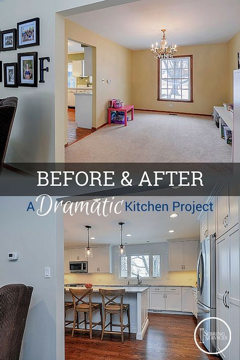 Before & After A Dramatic Naperville Kitchen Renovation Expanding Kitchen Into Dining Room, Dining Room Remodel, Small Remodel, Kitchen Remodel Before And After, Kitchen Remodeling Projects, Kitchen On A Budget, Room Remodeling, Dining Room Walls, Kitchen Projects