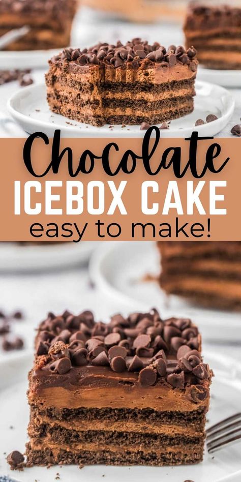 Cream Cheese Ice Box Cake, Chocolate No Bake Cake, Chocolate Icebox Cake Recipes, Chocolate Icebox Dessert, Ice Box Cake Recipes Pioneer Woman, Chocolate Ice Box Cake Graham Crackers, Chocolate Refrigerator Dessert, No Bake Desserts With Graham Crackers, Easy Icebox Desserts