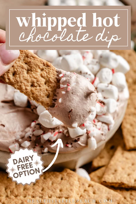 a graham cracker dipped in hot chocolate dip Candy Cane Dip Recipe, Whipped Hot Cocoa, Cocoa Dip, Cocoa Dip Recipe, Whipped Hot Chocolate, Hot Coco Dip, Hot Cocoa Dip Recipe, Hot Chocolate Dip, Hot Cocoa Dip