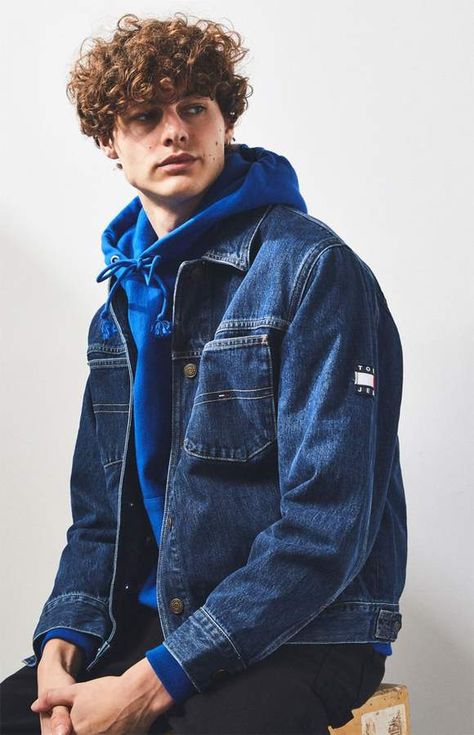 Tommy Jeans Oversized Denim Trucker Jacket Denim Trucker Jacket Outfit Men, Rugged Denim Jacket For Winter Streetwear, Rugged Denim Jacket With Pockets, Rugged Medium Wash Denim Jacket For Streetwear, Rugged Denim Outerwear For Streetwear, Oversized Jeans, Trucker Jacket, Formal Attire, Perfect Wardrobe