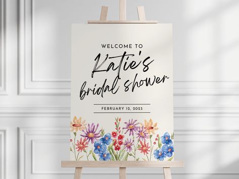 Wedding Shower Welcome Sign, Wildflower Bridal Shower, Spring Summer Wedding, Bridal Shower Flowers, Welcome Sign Template, Welcome Banner, Flower Shower, Bridal Shower Welcome Sign, Shower Welcome Sign