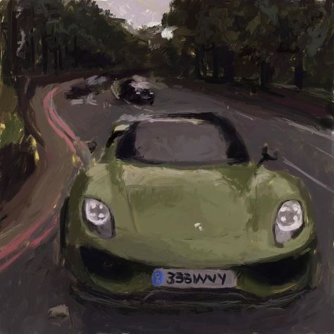 ✰✮𝕸𝕵★☆ on Instagram: "Porsche 918 🖼️💚🌳❤️‍🔥🧃 • • • • • #918 #wavy #art #artist #procreate #digitalart #digitalillustration #photoshopart #paint #digitalpaint #gouache #porsche #draw" Acrylic Inspo Art, Cool Car Paintings, Cool Paintings For Guys, Porsche Painting Canvas, Art Inspo Aesthetic Painting, Old Car Paintings, Inspo For Painting, Aesthetic Paintings For Room, Car Drawing Aesthetic