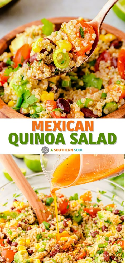 Mexican Quinoa Salad Flavor Quinoa, Tomatillo Dressing, Vegetarian Beans, Salad With Chili, Salad Mexican, Mexican Quinoa Salad, Chili Lime Dressing, Fresh Recipe, Mexican Quinoa