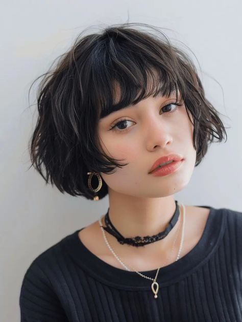 Short Bob Layers Bangs, Cute Short Bob Hairstyles With Bangs, Short One Length Bob Hairstyles, Short French Bob No Bangs, Shaggy French Bob With Bangs, French Bob Haircut Chin Length, Short Bob And Bangs, Texturized Bob With Bangs, Short Bob Micro Bangs