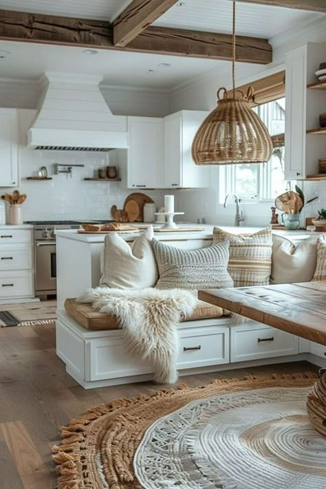 Efficient Room Design, Coffee Corner Design Ideas, Scandinavian Great Room, Scandinavian House Design Interiors, Small Home Space Saving Ideas, Scandinavian Kitchen Design Ideas, Breakfast Corner Kitchen, Cozy Kitchen Nook Ideas, Kitchen Nook Ideas Small Corner