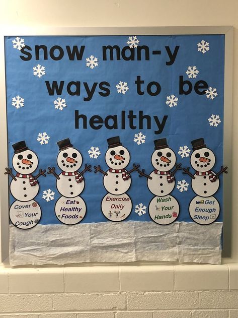 Health Bulletin Boards Nurses, Pediatric Office Christmas Decor, Nurse Christmas Bulletin Boards, Christmas Health Bulletin Boards, Christmas Nurse Bulletin Board, Winter Bulletin Boards For High School, Winter School Nurse Bulletin Board, Back To School Health Bulletin Boards, Health Room Bulletin Boards