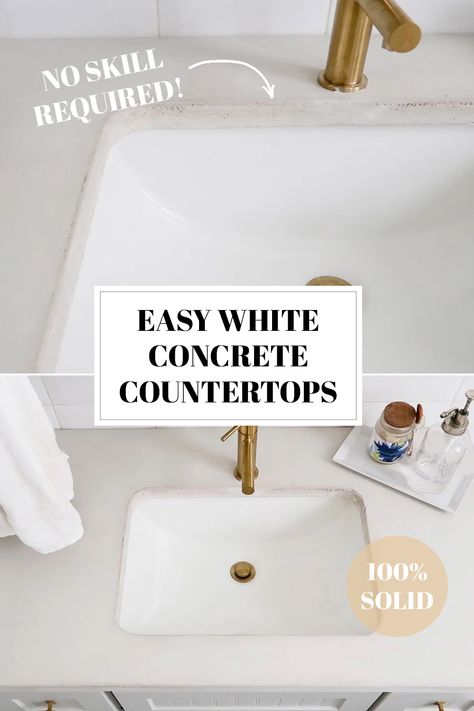 Cement Countertops, Countertop Makeover, Concrete Countertops Kitchen Diy, Concrete Countertops Bathroom, White Concrete Countertops, Concrete Countertop, Concrete Bathroom, Diy Concrete Countertops, Concrete Countertops Kitchen