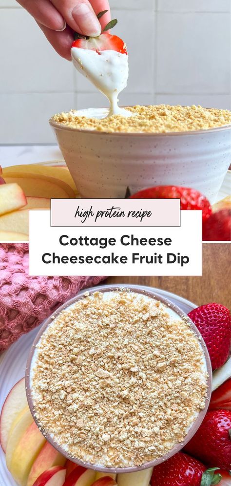 Try this cottage cheese cheesecake dip for a delicious dessert or snack. This cheesecake dip with cottage cheese satisfies your sweet tooth while being healthy and high protein. Enjoy this cottage cheese fruit dip for a blended treat. Perfect for those who love sweet dips! Cottage Cheese Fruit Dip, Cottage Cheese Fruit, Cheesecake Fruit Dip, Cottage Cheese Dip Recipes, Cottage Cheese Cheesecake, Cottage Cheese Dessert Recipes, High Protein Cheesecake, Cheesecake Fruit, Cottage Cheese Recipes Healthy