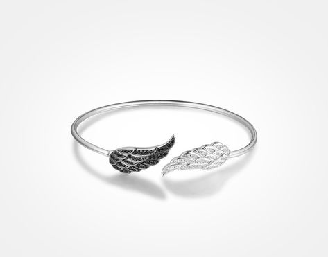 Sapphire Studios Design on Instagram: “'Light cannot exist without the dark'... New 'Dreams' Angel Wings Bangle 💕  View - https://bit.ly/2XTeQxJ” Two Tone Engagement Rings, Angel Wing Ring, Wing Ring, Skull Engagement Ring, Natural Oils For Skin, Gold Diamond Engagement Rings, White Diamond Ring, Black Rhodium, Dream Ring