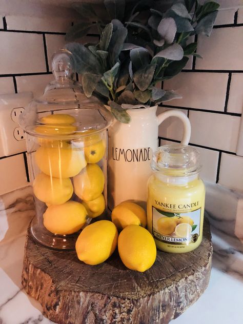 Farmhouse Summer Decor, Lemon Kitchen Decor, Lemon Candle, Lemon Kitchen, Lemon Lemonade, Kitchen Display, Lemon Decor, Summer Home Decor, Farmhouse Kitchen Decor