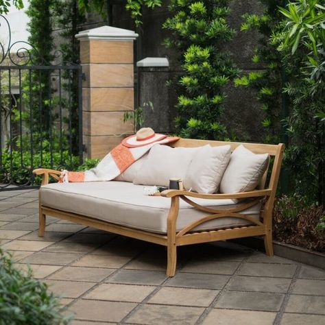 51 Outdoor Daybeds for Indulgent Relaxation Your Way Sofa Daybed, Patio Daybed, Outdoor Seating Set, Outdoor Daybed, Wood Patio, Beige Cushions, Daybed Sofa, Sam's Club, Teak Outdoor