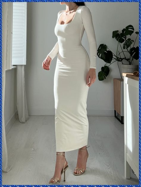 [SponsoredPost] 24 Top Long Bodycon Dress Outfit Winter Guides You'll Be Impressed By This Winter #longbodycondressoutfitwinter White Bodycon Dress Long Sleeve, Black Office Dress, Long Sleeve Black Maxi Dress, Dressy Clothes, Body Con Dress Outfit, Bamboo Dress, Fashion Things, Womens Long Dresses, Fashion Closet