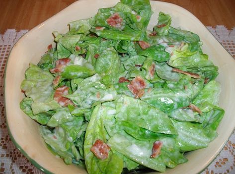 Wilted Lettuce Salad Bacon, Wilted Lettuce Salad, Garden Lettuce, Lettuce Salads, Salad Bacon, Lettuce Salad Recipes, Lettuce Recipes, Wilted Lettuce, Broccoli Cauliflower Salad