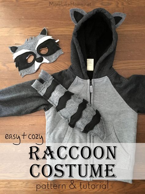 Raccoon Raccoon Costume Diy, Hoodie Halloween Costumes, Raccoon Costume, Baby Shoes Diy Pattern, Halloween Costumes To Make, Baby Shoes Diy, Baby Kostüm, Diy Costumes Kids, Diy Kostüm