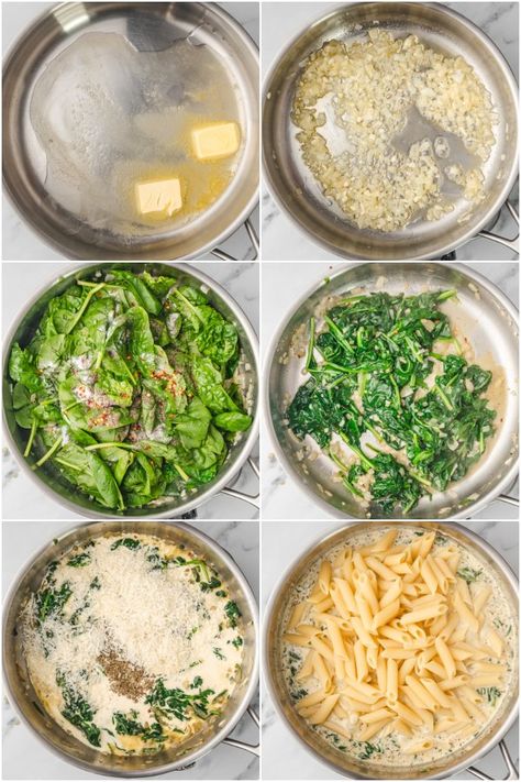 Spinach Feta Pasta Recipe, Spinach Cream Pasta Sauce, Creamy Garlic Spinach Pasta, Spinach Bacon Pasta Recipes, Creamy Spinach Alfredo Pasta, Pasta Sauce With Spinach, Parmesan Spinach Pasta, Spinach Florentine Pasta, Creamy Spinach Sauce For Pasta