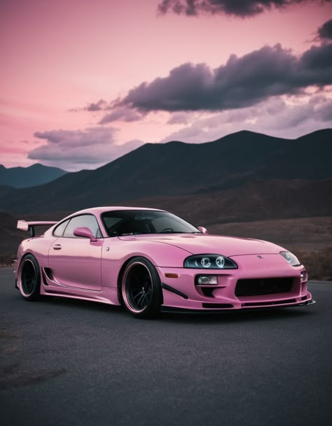 #cars #supras #beautifulsky's Pink Toyota Supra Mk4, Pink Toyota Supra, Pink Supra Mk4, Supra Pictures, Pink Supra, Pink Toyota, Corvette L88, V8 Cars, Classic Bronco