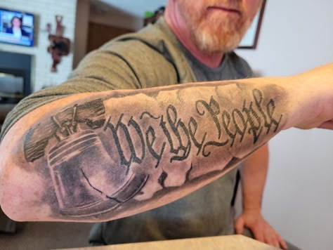 Liberty Bell Tattoo Design, We The People Tattoo Forearm, 1776 Tattoos For Men, We The People Tattoo Design, 1776 Tattoo, Liberty Bell Tattoo, We The People Tattoos, Country Tattoos For Men, We The People Tattoo