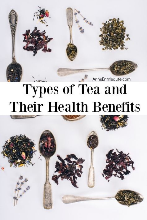 Various teas in piles and on teaspoons List Of Teas And Their Benefits, Tea Chart Benefits, Benefits Of Different Teas, Different Kinds Of Tea, Types Of Teas And Their Benefits, Tea Information, Different Teas And Their Benefits, Tea For Skin Health, Tea Types And Benefits